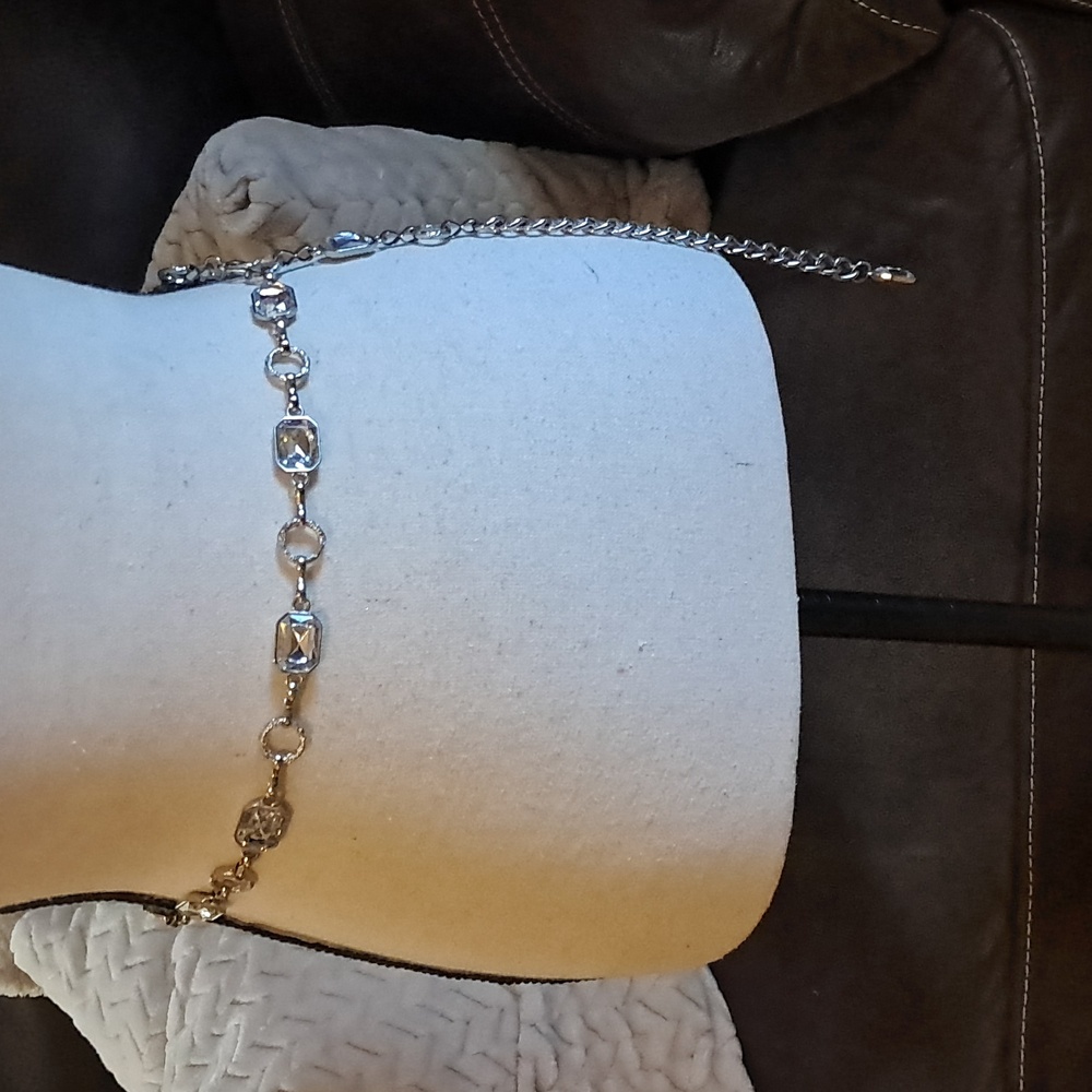 Women's Silver Crystal Embellished Belt Rhinestone Y2K Disco Party Holiday Date